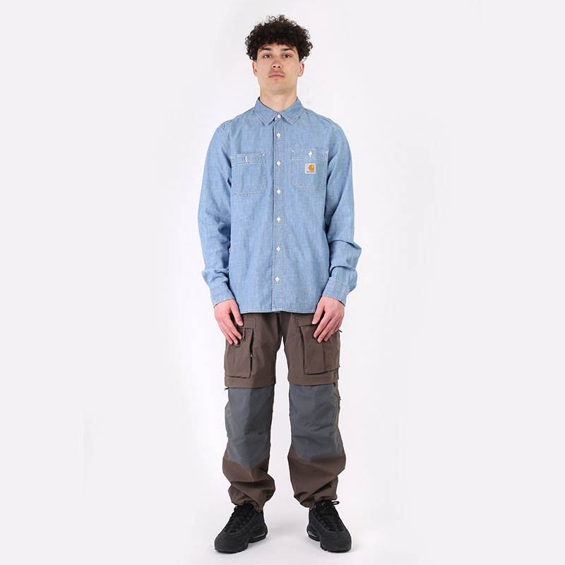 мужская голубая рубашка Carhartt WIP L/S Clink Shirt I029185 - цена, описание, фото 7